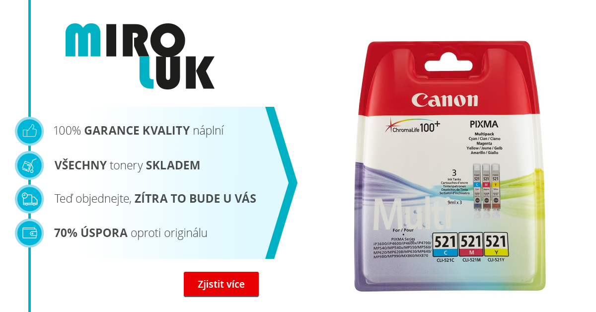 Sada originálních cartridge Canon CLI-521C/M/Y - cartridge skladem | Miroluk