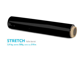 Stretch fólie - 2,4kg - černá - dutinka 200g, návin cca 210m