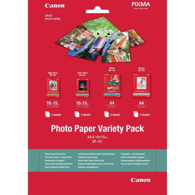 Fotopapír 10x15cm, A4 Canon Variety Pack, 20 listů, lesklý a matný, bílý, inkoustový (VP-101)