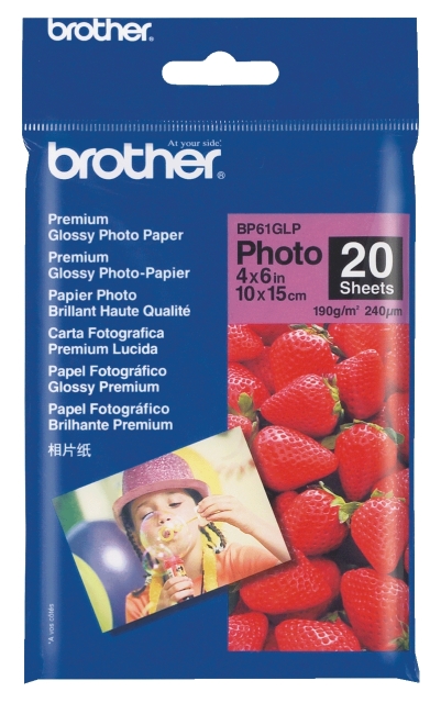 Fotopapír 10x15cm Brother Premium photo, 20 listů, 190 g/m², lesklý, bílý, inkoustový (BP-61)