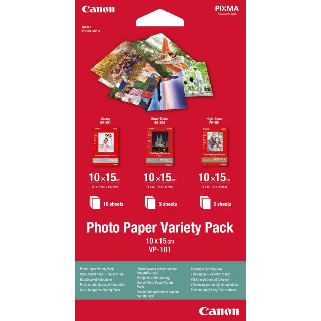 Fotopapír 10x15cm Canon Variety Pack, 20 listů, lesklý, bílý, inkoustový (VP-101)