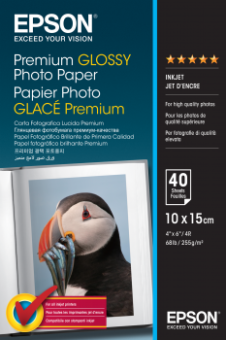 Fotopapír 10x15cm Epson Premium Glossy, 40 listů, 255 g/m2, lesklý, bílý, inkoustový (C13S042153)
