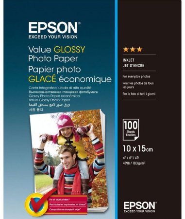 Fotopapír 10x15cm Epson Value Glossy, 100 listů, 183 g/m², lesklý, bílý, inkoustový (C13S400039