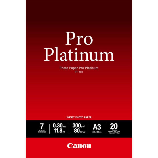 Fotopapír A3 Canon Pro Platinum, 20 listů, 300 g/m², lesklý, bílý, inkoustový (PT-101)