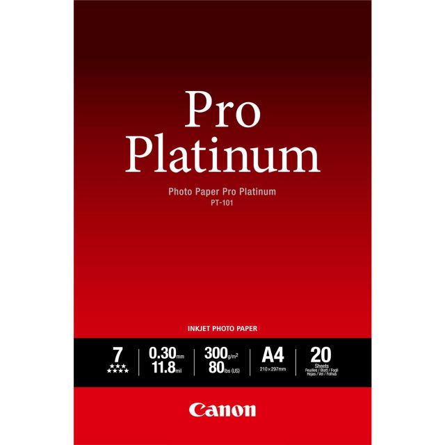 Fotopapír A4 Canon Pro Platinum, 20 listů, 300 g/m², lesklý, bílý, inkoustový (PT-101)