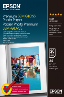 Fotopapr A4 Epson Premium Semigloss, 20 list, 251 g/m², pololeskl, bl, inkoustov (C13S041332)