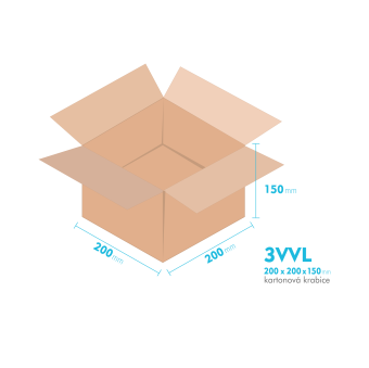 Kartonové krabice 3VVL - 200x200x150mm - vnitřní 195x195x140mm