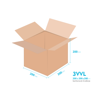 Kartonové krabice 3VVL - 200x200x200mm - vnitřní 195x195x190mm