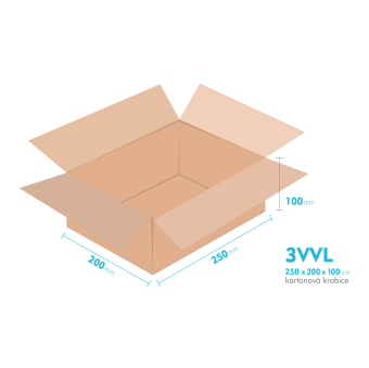 Kartonové krabice 3VVL - 250x200x100mm - vnitřní 245x195x90mm