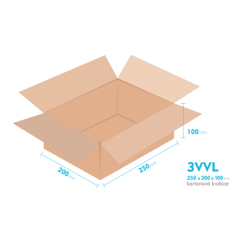 Kartonov krabice 3VVL - 250x200x100mm - vnitn 245x195x90mm