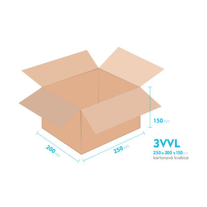 Kartonové krabice 3VVL - 250x200x150mm - vnitřní 245x195x140mm
