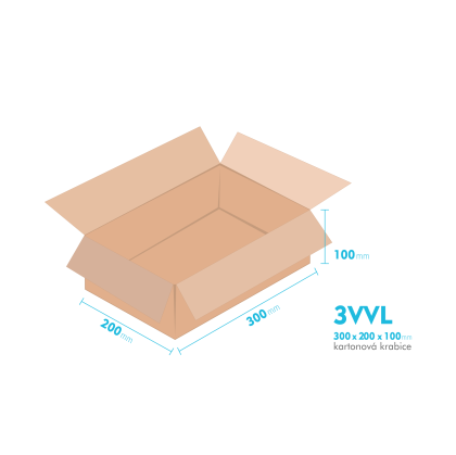 Kartonové krabice 3VVL - 300x200x100mm - vnitřní 295x195x90mm