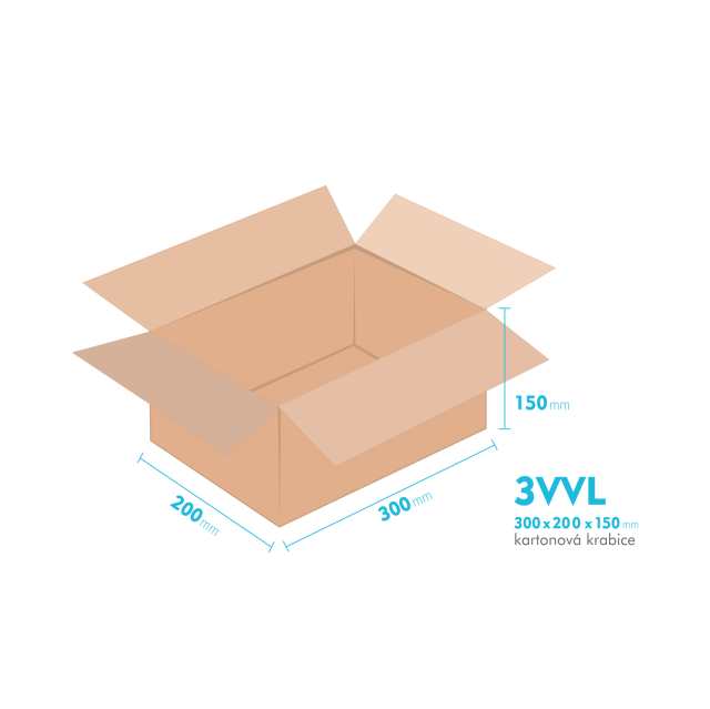 Kartonové krabice 3VVL - 300x200x150mm - vnitřní 295x195x140mm
