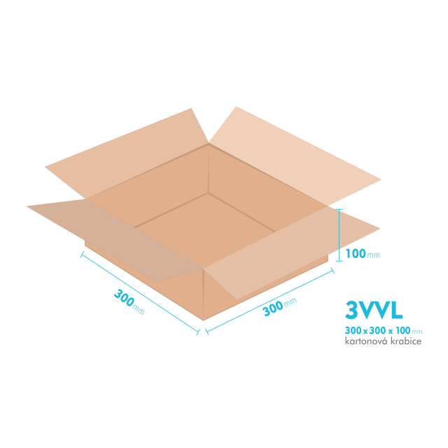 Kartonové krabice 3VVL - 300x300x100mm - vnitřní 295x295x90mm