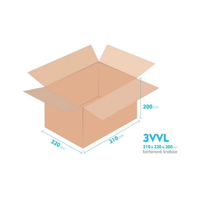 Kartonové krabice 3VVL - 310x220x200mm - vnitřní 305x215x190mm