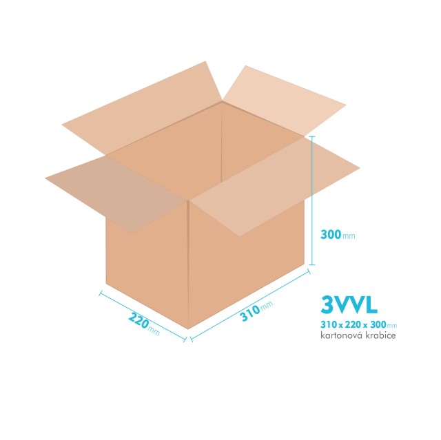 Kartonové krabice 3VVL - 310x220x300mm - vnitřní 305x215x290mm
