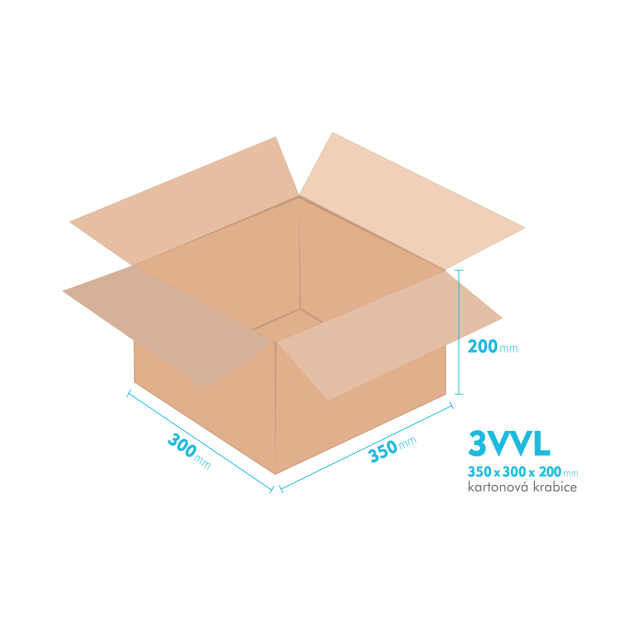 Kartonové krabice 3VVL - 350x300x200mm - vnitřní 345x295x190mm