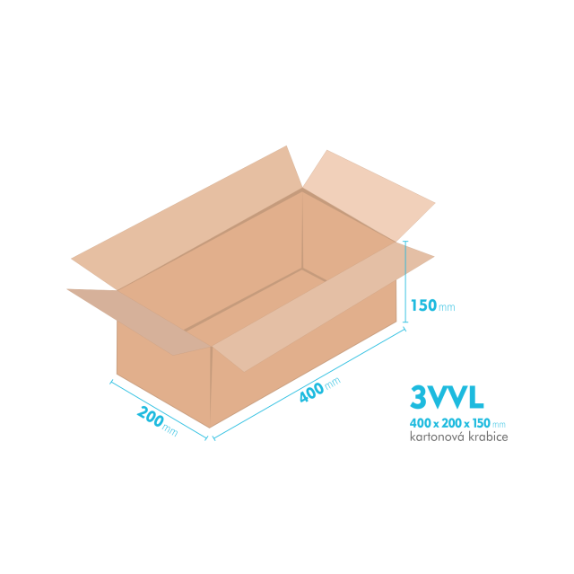 Kartonové krabice 3VVL - 400x200x150mm - vnitřní 395x195x140mm