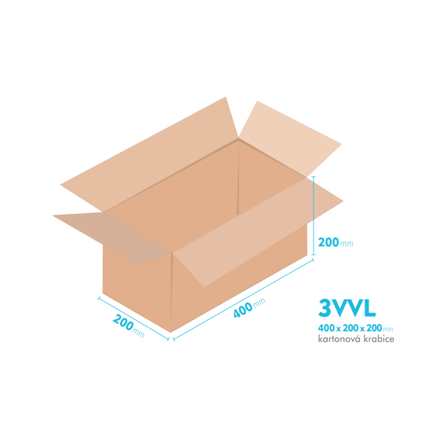 Kartonové krabice 3VVL - 400x200x200mm - vnitřní 395x195x190mm