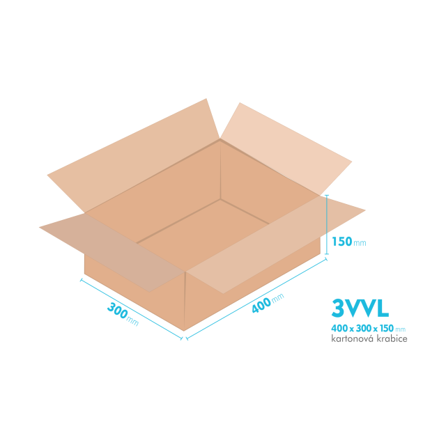 Kartonové krabice 3VVL - 400x300x150mm - vnitřní 395x295x140mm