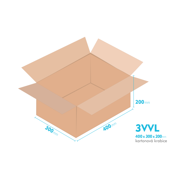 Kartonové krabice 3VVL - 400x300x200mm - vnitřní 395x295x190mm
