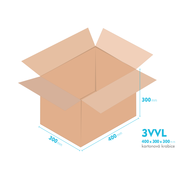 Kartonové krabice 3VVL - 400x300x300mm - vnitřní 395x295x290mm