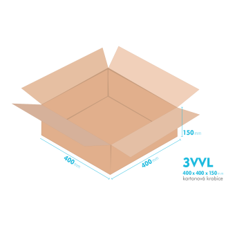 Kartonové krabice 3VVL - 400x400x150mm - vnitřní 395x395x140mm