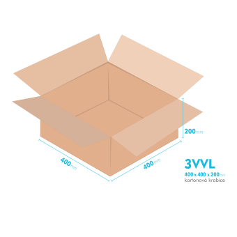 Kartonové krabice 3VVL - 400x400x200mm - vnitřní 395x395x190mm