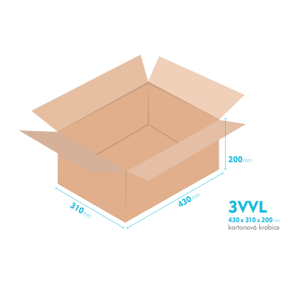 Kartonové krabice 3VVL - 430x310x200mm - vnitřní 425x305x190mm
