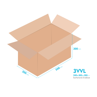 Kartonové krabice 3VVL - 500x300x300mm - vnitřní 495x295x290mm