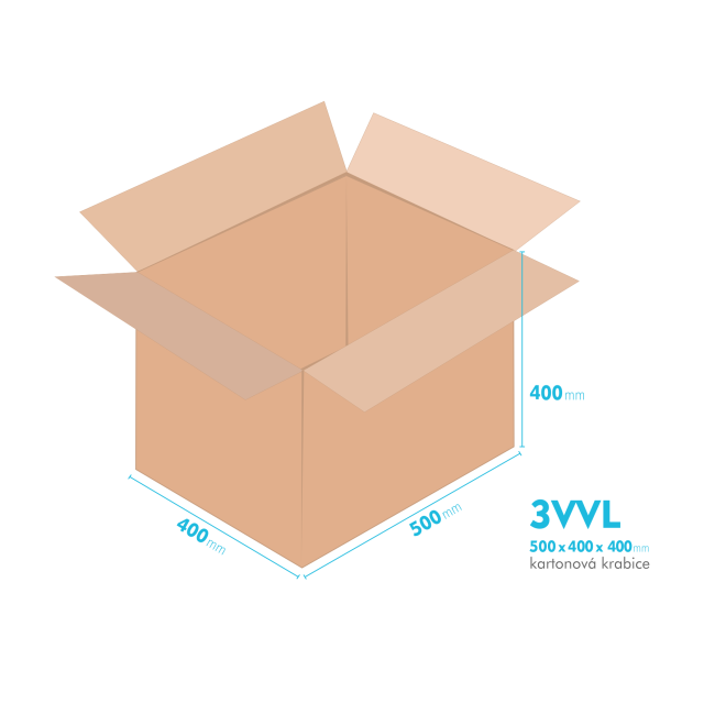 Kartonové krabice 3VVL - 500x400x400mm - vnitřní 495x395x390mm