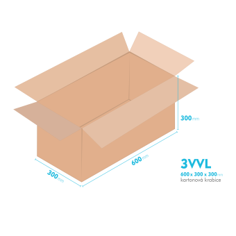 Kartonové krabice 3VVL - 600x300x300mm - vnitřní 595x295x290mm