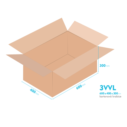 Kartonové krabice 3VVL - 600x400x300mm - vnitřní 595x395x290mm