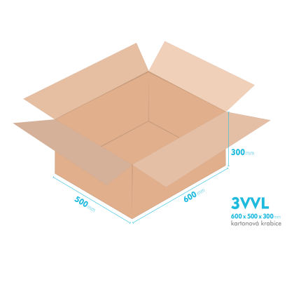 Kartonové krabice 3VVL - 600x500x300mm - vnitřní 595x495x290mm