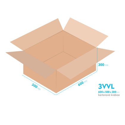 Kartonov krabice 3VVL - 600x500x300mm - vnitn 595x495x290mm