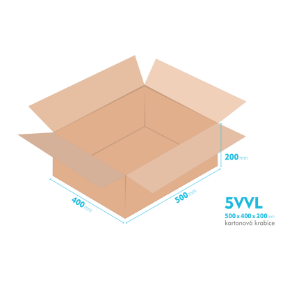 Kartonové krabice 5VVL - 500x400x200mm - vnitřní 494x394x190mm