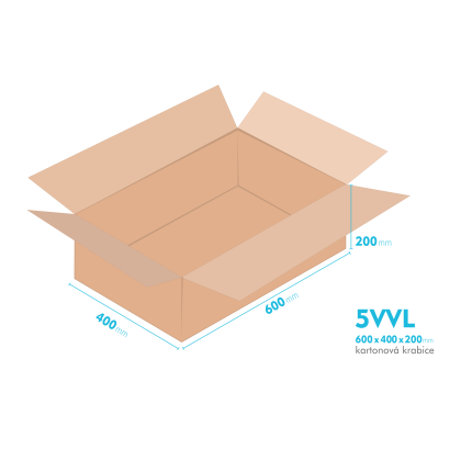Kartonové krabice 5VVL - 600x400x200mm - vnitřní 594x394x188mm