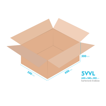 Kartonové krabice 5VVL - 600x500x300mm - vnitřní 594x494x288mm