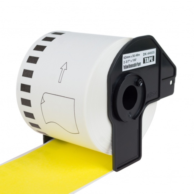 Kompatibilní etikety s Brother DK-44605, žlutá papírová role s odstranitelným lepidlem, 62mm x 30,48