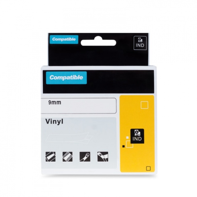 Kompatibilní páska s DYMO 18443 (S0718580), 9mm, černý tisk na bílém podkladu, vinylová