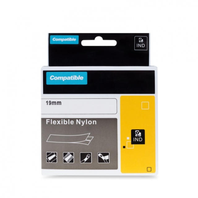 Kompatibilní páska s DYMO 18491, 19mm, černý tisk na žlutém podkladu, nylonová flexibilní