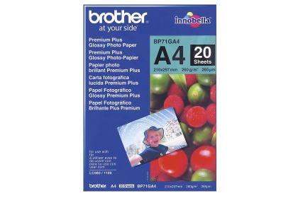 Fotopapír A4 Brother Glossy photo, 20 listů, 260 g/m2, lesklý, bílý, inkoustový (BP71GA4)