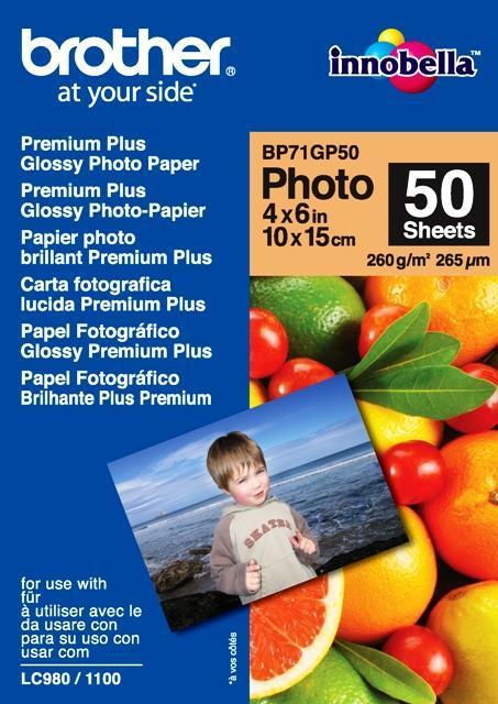 Fotopapír 10x15cm Brother Premium Glossy photo, 50 listů, 260 g/m², lesklý, bílý, inkoustový (B