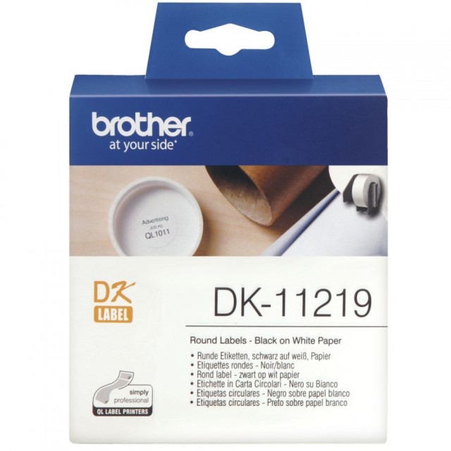Originální etikety Brother DK-11219, papírové bílé, kulaté, průměr 12mm, 1200ks