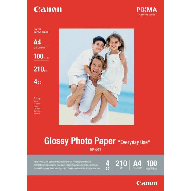 Fotopapír A4 Canon Glossy, 100 listů, 200 g/m², lesklý, bílý, inkoustový (GP-501)
