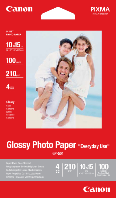 Fotopapír 10x15cm Canon Everyday Use, 100 listů, 210 g/m², lesklý, bílý, inkoustový (GP-501)