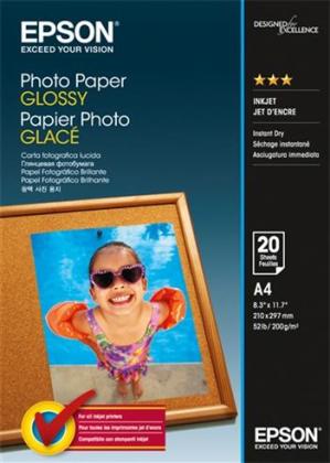 Fotopapír A4 Epson Glossy, 20 listů, 200 g/m2, lesklý, bílý, inkoustový (C13S042538)