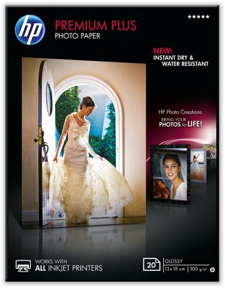 Fotopapr 13x18cm HP Premium Plus Glossy, 20 list, 300 g/m², leskl, bl, inkoustov, bez okraje (CR676A)