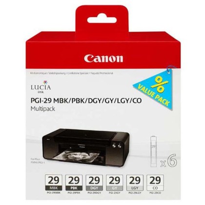 Sada originálních cartridge Canon PGI-29 MBK/PBK/DGY/GY/LGY/CO