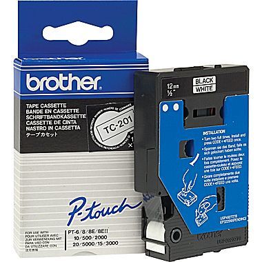 Originální páska Brother TC-201, 12mm, černý tisk na bílém podkladu